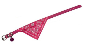 Zgarda caini si pisici cu bandana esarfa 29 x 1 cm clopotel roz