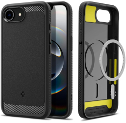 Husa pentru iPhone 16e - Spigen Rugged Armor MagSafe - Matte Black 