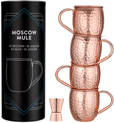 Set 4 Cani Moscow Mule si 1 Jigger 500 ml Navaris 46859.01.05 