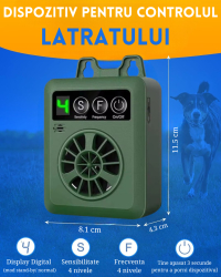Dispozitiv Profesional Anti-Latrat Ultrasonic 4 trepte de intensitate Incarcare USB Pentru Interior/Exterior Eficient Pentru Toate Tali 
