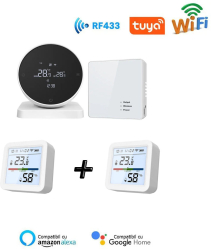 Pachet 1x Termostat inteligent S3 Wi-Fi plus 2x TUYA Senzor Temperatura/Umiditate/Higrometru Smartwiz 