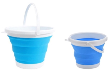 Set doua galeti pliabile 3L + 5L alb/albastru silicon si plastic dimensiuni pliate diametru 220xH 35 mm 250xH40 mm