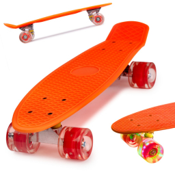 Skateboard Penny Board pentru copii cu roti din cauciuc iluminate LED culoare Orange 