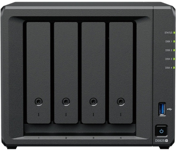 NAS Synology DS925+ 4 Bay-uri AMD Ryzen V1500B 4 GB DDR4 ECC, 2x M.2 NVMe, 2x RJ-45 2.5GbE, 2x USB 3.2