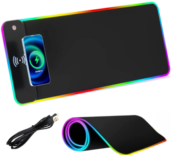 MousePad Gaming Profesional cu Incarcare Wireless 15W BIRAI RGB LED Type-C Buton On/Off USB Baza Anti-Alunecare Multiple Moduri de Iluminare 
