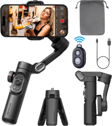 Stabilizator Gimbal 3 Axe pentru Telefon VITTALIST Bluetooth Control Gesturi AI Urmarire Faciala Roata Focalizare Autonomie 10h Compat 
