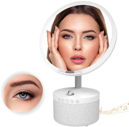 Oglinda cosmetica cu iluminare Led pentru machiaj cu boxa Bluetooth Incarcator Wireless pentru telefon 15W 7 Culori RGB si 3 Trepte de te 