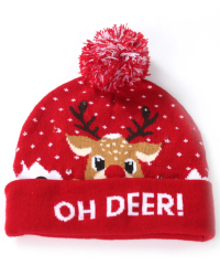 Caciula tip Fes cu Luminite LED on/off si Imprimeu de Iarna/Craciun Oh Deer UNISEX marime ONE SIZE Multicolor 