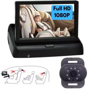Camera Auto Supraveghere Video Copil - Monitor Video Auto cu Ecran de 4.3 Inch Camera Rotativa Full HD 1080P Vedere Nocturna Unghi Larg d 