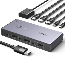Switch KVM UGREEN CM695 Input 2 x DP si USB-Type-C 1 x Mini USB Output 1 x DP 3 x USB 1 x USB-Type-C rez. max.8K/60Hz