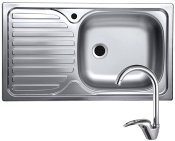 Set chiuveta inox anticalcar pentru blat plus baterie lebada 43.5x76 cm cuva dreapta 