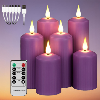 Set 6 Lumanari LED Reincarcabile cu Telecomanda Lumina Calda Rezistente la Apa USB Type-C Temporizator 4/6 ore Efect de flacara reala Decor 