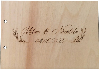 Album Foto GuestBook Nunta HH1640 Model Frunze Personalizat din lemn 30 x 21 cm