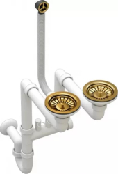 Sifon scurgere pentru chiuveta bucatarie din granit cu doua cuve culoare auriu gold 