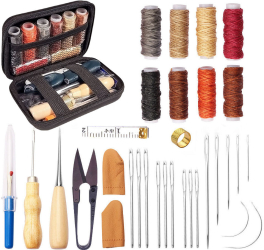 Trusa 32 piese cusut piele kit unelte si accesorii de lucru pentru repararea tapiteriei din piele lucrari obiecte artizanat din piele