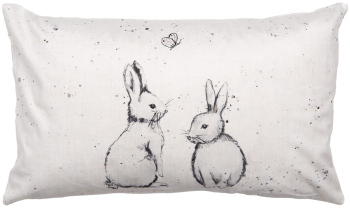 Fata perna bumbac bej gri Iepurasi 30x50 cm 
