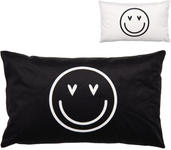Fata perna decorativa textil alb negru Smile 30x50 cm 