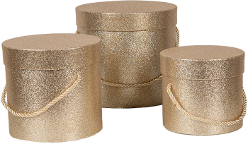 Set 3 cutii depozitare carton auriu Ø 18x17 cm Ø 15x15 cm Ø 13x12 cm 
