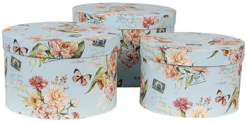 Set 3 cutii depozitare carton multicolor Flowers Ø 24x16 cm Ø 22x15 cm Ø 21x13 cm 