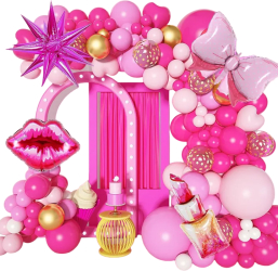 Set arcada baloane decorative Printesa Barbie 184 piese aranjament pentru botez sau alte aniversari calitate latex Extra Roz 