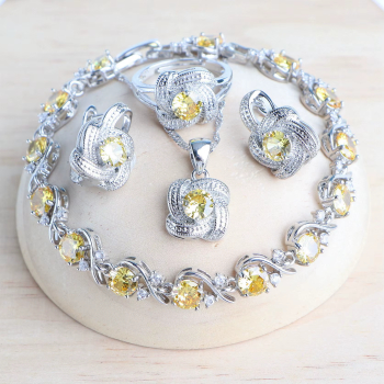 Set bijuterii placate cu argint 925 cu cristale de zirconiu galben-topaz 