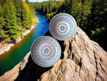 Set farfurie si bol ceramic cu model oriental albastru 
