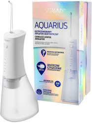 Irigator oral/ dus bucal Vitammy Aquarius 3 moduri de functionare varf rotativ la 360 de grade 4 duze 320 ml Alb 