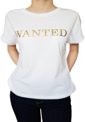 Tricou dama Wanted imprimeu text bumbac alb S 