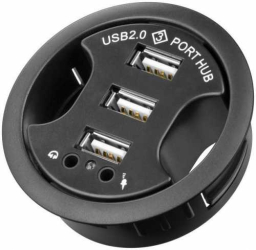 Hub USB 2.0 Cu 5 Porturi 3 X USB 2.0 2 x Audio Montabil In Birou Negru Goobay 