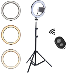 Lampa circulara Ring Light Klausstech LED Make-UP 45cm 18inch 3 moduri de lumina 10 trepte reglaj suport telefon telecomanda selfie tr