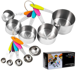 Set 10 Piese de Masurare Cyrax 5 Linguri Gradate + 5 Cesti Gradate Otel Inoxidabil + Silicon 19 x 8 x 9 cm Multicolor 