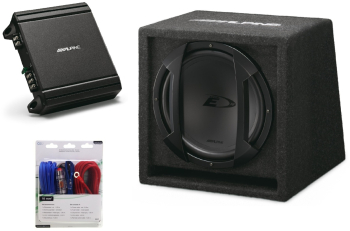 Pachet Subwoofer auto Alpine SBE-1044BR + Amplificator MRV-M250 + cabluri LK-10 