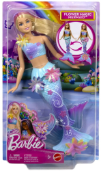 Barbie Papusa Sirena Floare Magica Cu Par Blond Si Coada Albastra 