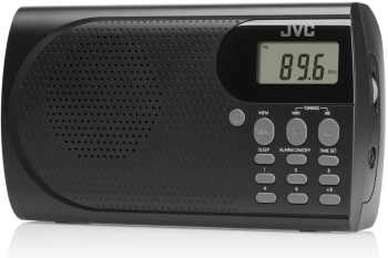Radio portabil JVC RA-E431B tuner digital FM afisaj LCD mufa jack pentru casti ceas desteptator antena negru 