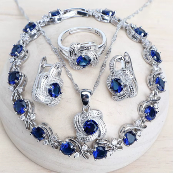 Set bijuterii placate cu argint 925 cu cristale de zirconiu albastru-safir 
