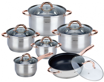 Set de oale si tigai Kinghoff KH 1765 12 ore inductie otel inoxidabil/auriu roz 