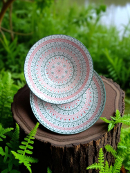 Set vesela ceramica pastel cu model geometric floral 