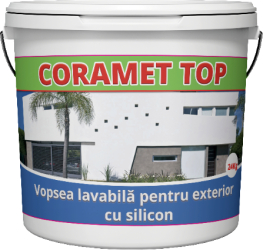 Vopsea lavabila de exterior cu silicon Coramet TOP Culoare alba pe baza de dispersie apoasa 4 litri