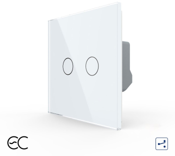 Intrerupator Dublu Cap Scara \/ Cruce cu Touch LIVOLO din Sticla \u2013 Protocol ZigBee EC Alb 
