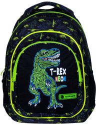 Ghiozdan scolar Astra T-Rex 3 compartimente Impermeabil Textil 39 x 28 x 15 cm Negru/Neon 