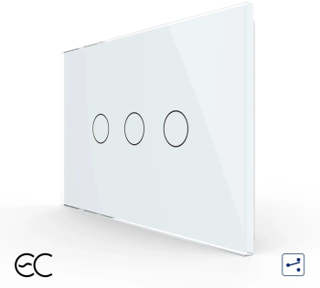 Intrerupator Triplu Cap Scara \/ Cruce cu Touch LIVOLO din Sticla Standard Italian \u2013 protocol ZigBee EC Alb 