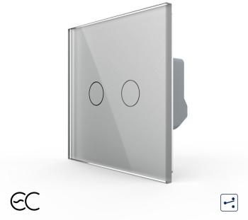 Intrerupator Dublu Cap Scara \/ Cruce cu Touch LIVOLO din Sticla \u2013 Protocol ZigBee EC Gri 
