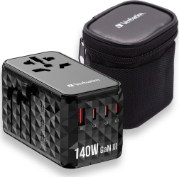 Adaptor calatorie universal Verbatim 32125 GaN III 140W 2 x USB-C® PD 3.1 and QC 4+ 140W 1 x USB-C PD 3.0 18W / 1 x USB-A QC 3.0 18 