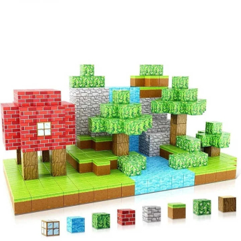 Blocuri de Constructie Magnetice Minecraft 102 BUC + 3 figurine - Set de Jucarie Educationala Personalizata pentru Copii Creativitate si D