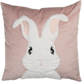 Fata perna textil alb negru roz Iepuras 45x45 cm 