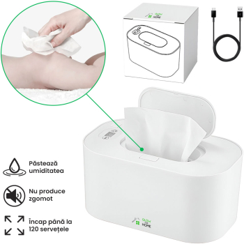 Incalzitor de servetele umede pentru bebelusi cutie depozitare pachet servetele 4 Moduri 40-55 ° C reglabile de control al temperaturii 
