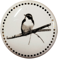 Set 2 butoni mobilier ceramica alba gri Pasare Ø 4x2 cm 