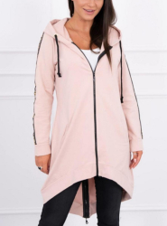 Cardigan dama Denisa cu gluga lung imprimeu text bumbac universal roz 