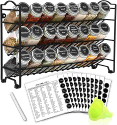 Organizator pentru Condimente Penghui cu 28 Borcane si palnie + etichete si pix incluse 3 Rafturi pentru bucatarie 395 x 25 x 11 cm ne 