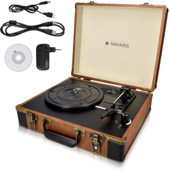 Pick-up Retro Case Navaris Record Player Difuzoare integrate RCA 3.5mm AUX USB port pentru PC 3 viteze 45272.01 